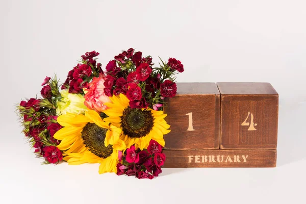 Glad Alla Hjärtans Dag Vintage Trä Perpetual Calendar För Februari — Stockfoto