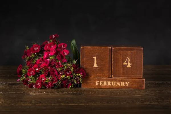 Mutlu Sevgililer Günü Vintage Ahşap Sonsuz Takvim Şubat Için Siyah — Stok fotoğraf