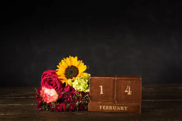 Feliz Día San Valentín Vintage Madera Calendario Perpetuo Para Febrero — Foto de Stock