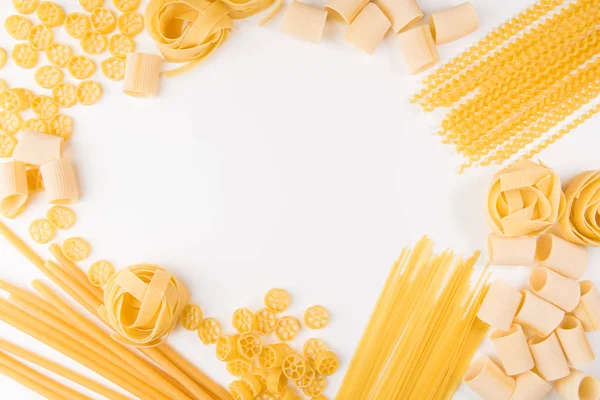 Une Photo Aérienne Différents Types Pâtes Compris Les Spaghettis Penne — Photo