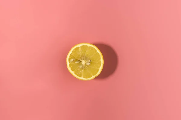 Sliced Lemon Pink Background Contrast Shadow — Stock Photo, Image