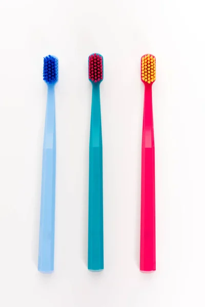 Three Tooth Brushes Isolated White Background — Stock Photo, Image