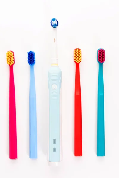 Manual Electric Toothbrushes Isolated White Background Dental Care — Stock Photo, Image