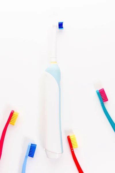 Manual Electric Toothbrushes Isolated White Background Dental Care — Stock Photo, Image