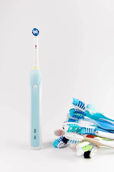 Manual Regular Toothbrush Modern Electric Toothbrush Isolated White Background Manual — Stock Photo, Image