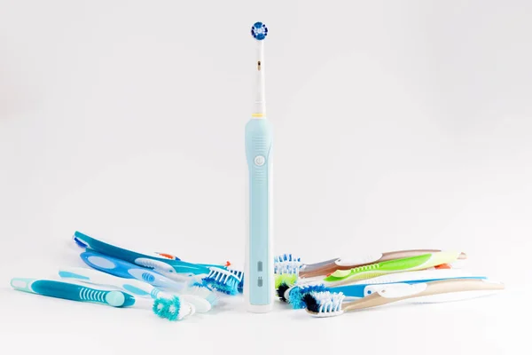 Manual Regular Toothbrush Modern Electric Toothbrush Isolated White Background Manual — Stock Photo, Image