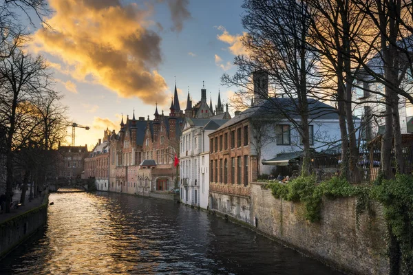 Bruges Belgium Medieval Ancient Houses Made Old Bricks Water Channel — Stock Photo, Image