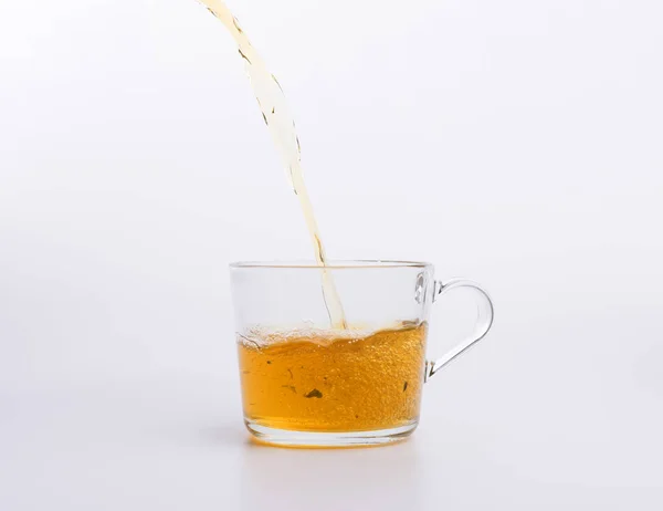 Tea Pouring Glass Cup Isolated White — Stock Photo, Image