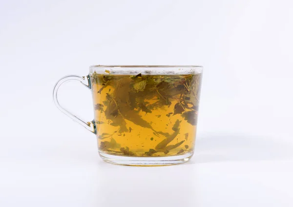 Green Herbal Tea Transparent Cup Isolated White Background — Stock Photo, Image