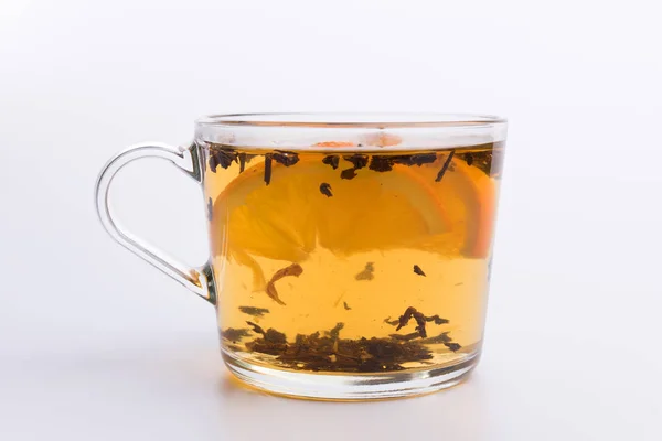 Glass Cup Hot Aromatic Tea White Background — Stock Photo, Image