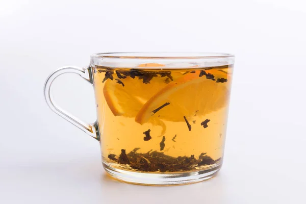 Glass Cup Hot Aromatic Tea White Background — Stock Photo, Image