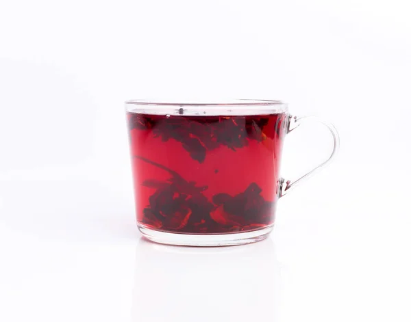 Hibiscus Tea Glass Cup Isolated White Background — Stock Photo, Image
