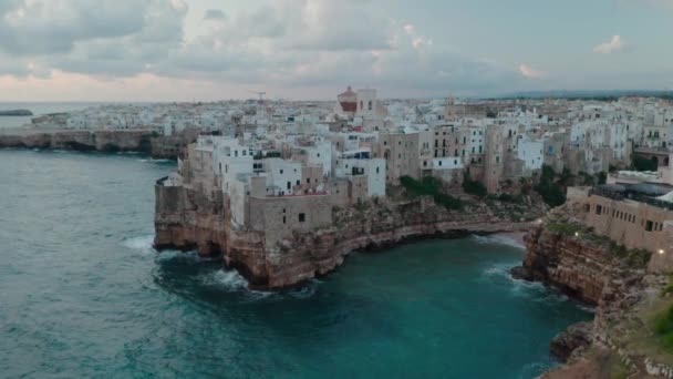 Polignano Mare Aerial Drone Footage Sea Italy — Stock Video