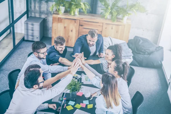 Business People Happy Showing Team Work Giving Five Office Teamwork — Stock Photo, Image