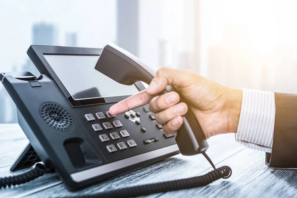 Communication Support Call Center Worker Using Telephone Keypad — Stock Photo, Image