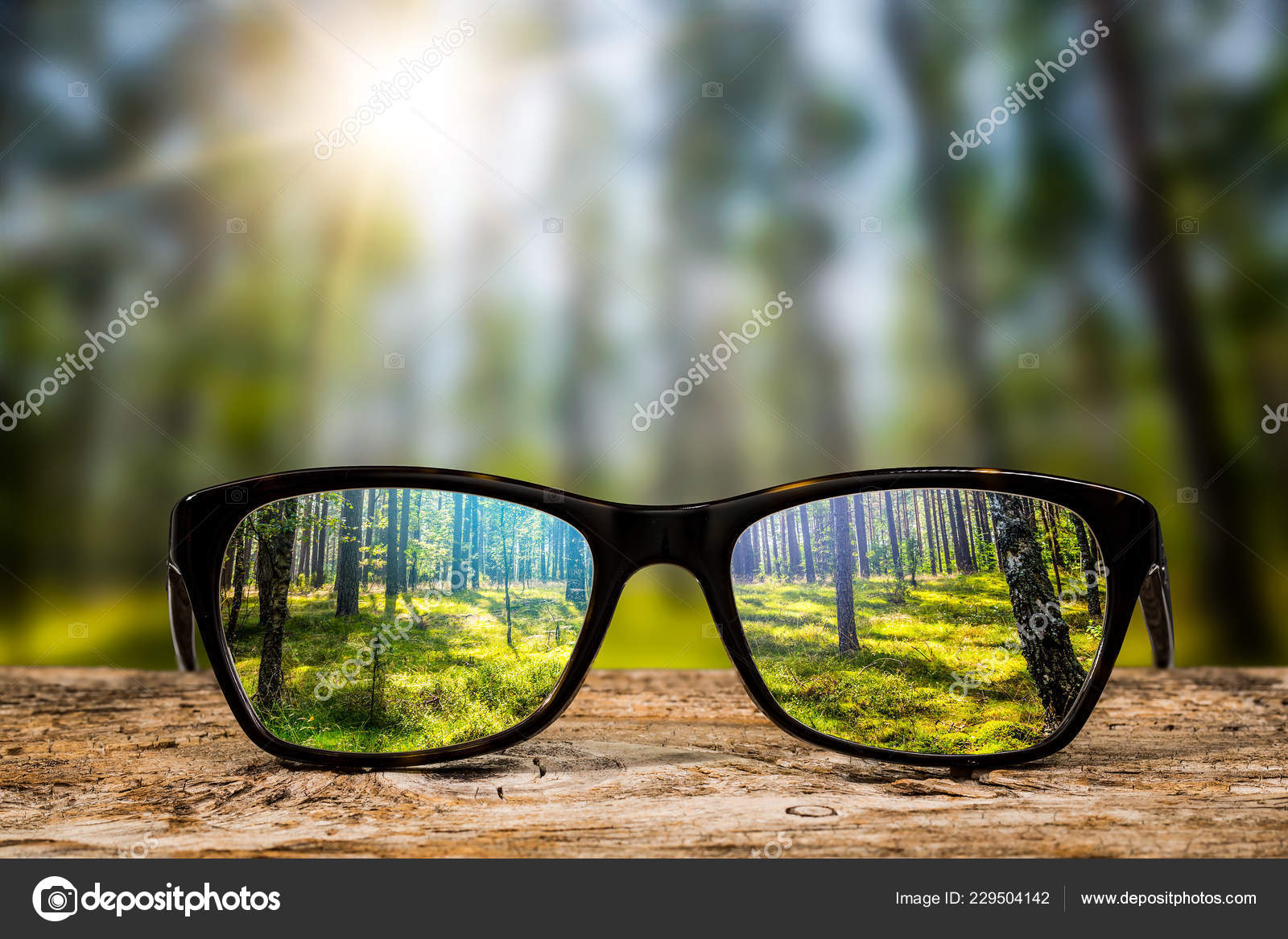 Briller Baggrund Træ Øje Vision Linse Briller Refleksion — Stock-foto ©