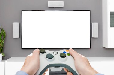Oyun Oyna tv oyun istasyonu mockup gamepad oynatıcı denetleyicisi video konsolu kavramı - stok görüntü