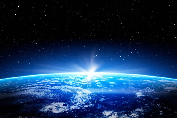 Earth Space Globe Planet World Global Horizon Night Photo Blue — Stock Photo, Image