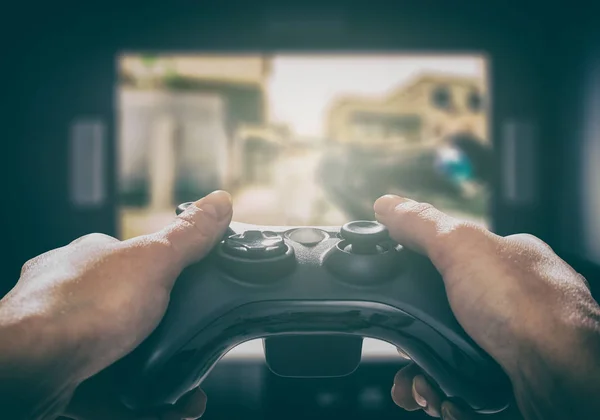 Gaming Játék Szórakoztató Gamer Gamepad Srác Vezérlő Video Konzolos Játék — Stock Fotó