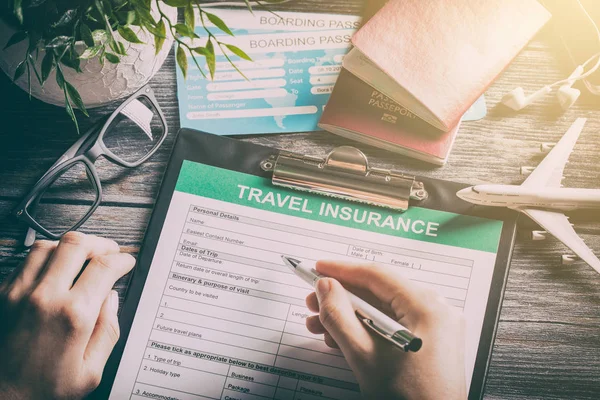 Reisebüro Ticket Sicher Planen Reise Reise Modell Versicherung Geld Konzept — Stockfoto