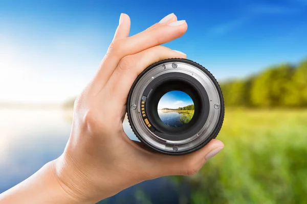 Fotografie Ansicht Kamera Fotograf Linse Durch Video Foto Digitales Glas — Stockfoto