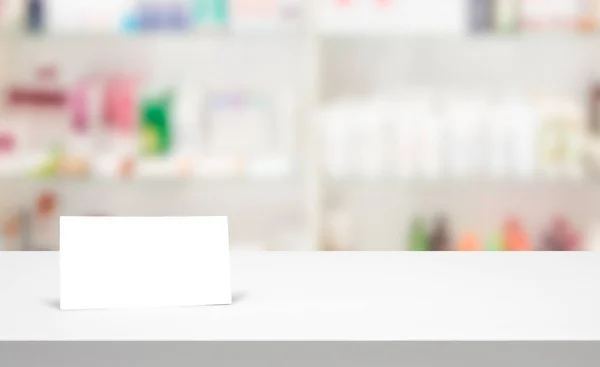 Counter Blank Background White Store Medical Table Pharmacy Business Shelf — Stock Photo, Image