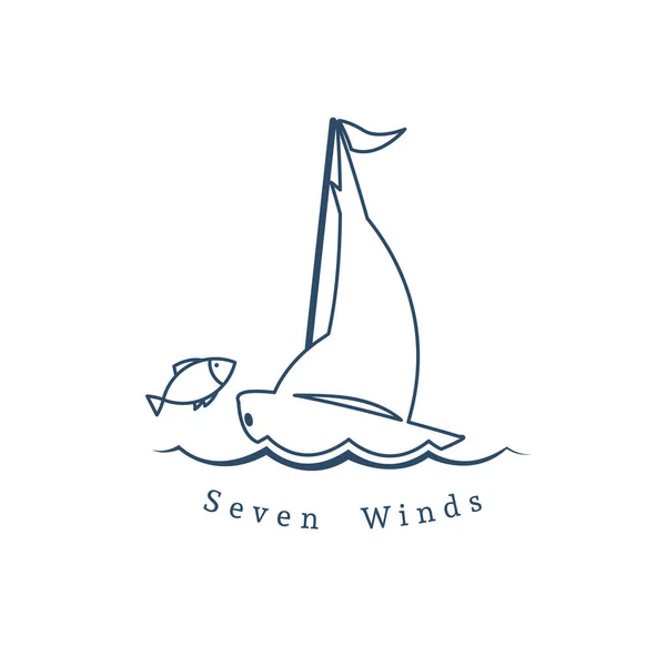 ヨットや魚ベクトルの線形のロゴのテンプレート — ストックベクタ
