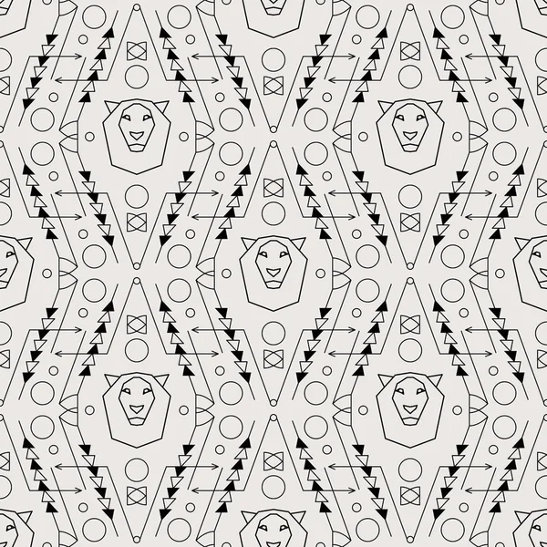 Patrón inconsútil tribal vectorial con león — Vector de stock