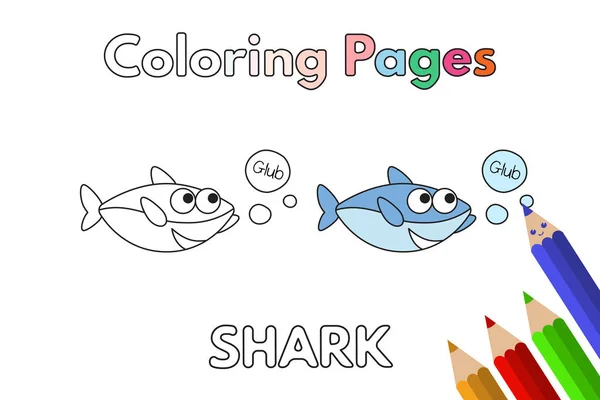 Çizgi film köpekbalığı boyama kitabı — Stok Vektör