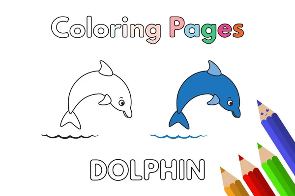 Desenhos animados Dolphin Coloring Book —  Vetores de Stock