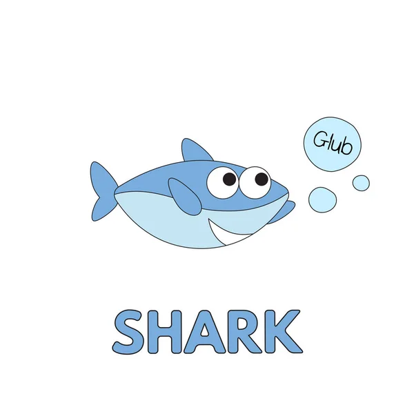Çocuklar için çizgi film köpekbalığı Flashcard — Stok Vektör