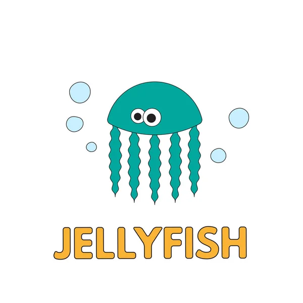 Desenhos animados Jellyfish Flashcard para crianças — Vetor de Stock