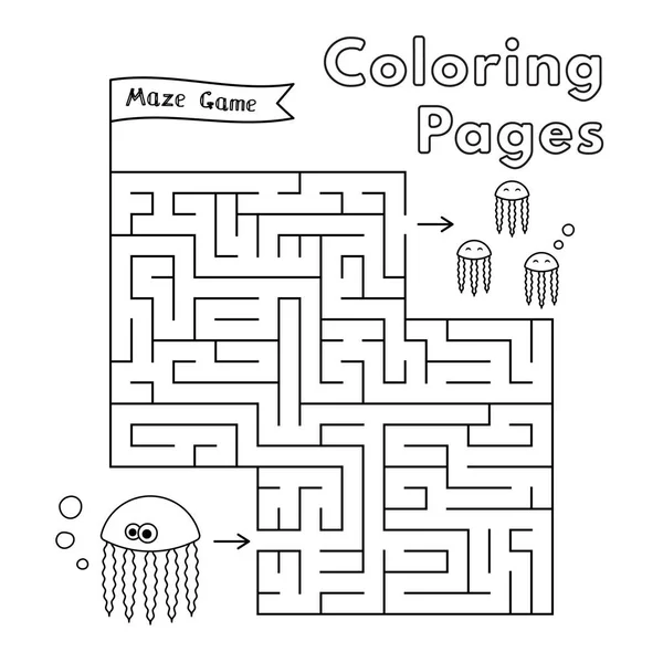 Cartoon méduses coloriage livre labyrinthe jeu — Image vectorielle