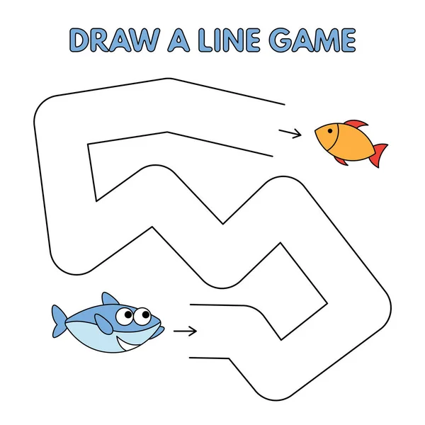 Cartoon Shark Draw a Line Game for Kids — Stock Vector