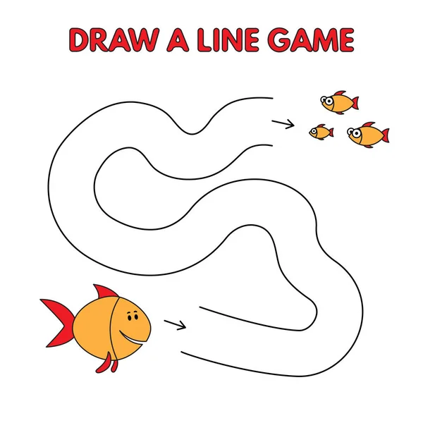 Cartoon Fish Draw a Line Game for Kids — Stock Vector