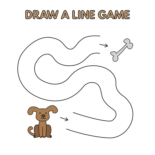 Cartoon Dog Draw a Line Game for Kids — Stock Vector