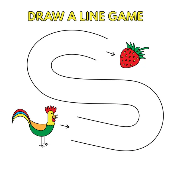Gallo dei cartoni animati Disegna un gioco di linea per bambini — Vettoriale Stock