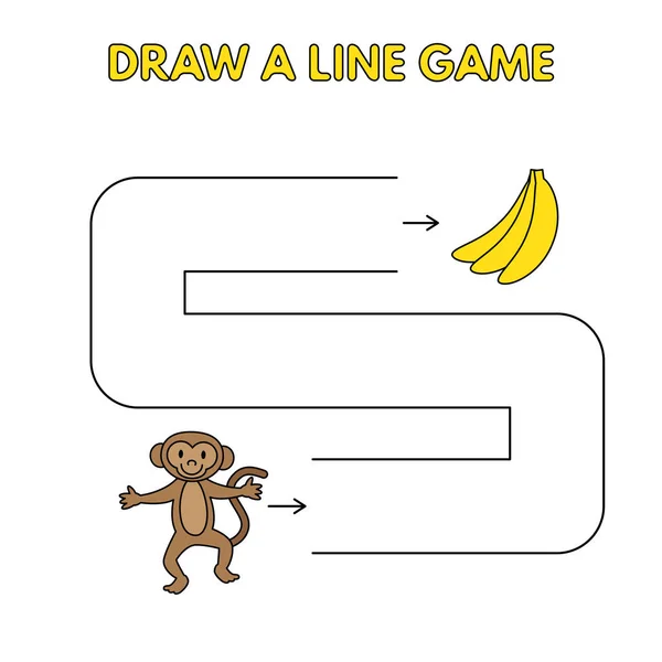 Cartoon Monkey Draw a Line Game for Kids — Stock Vector