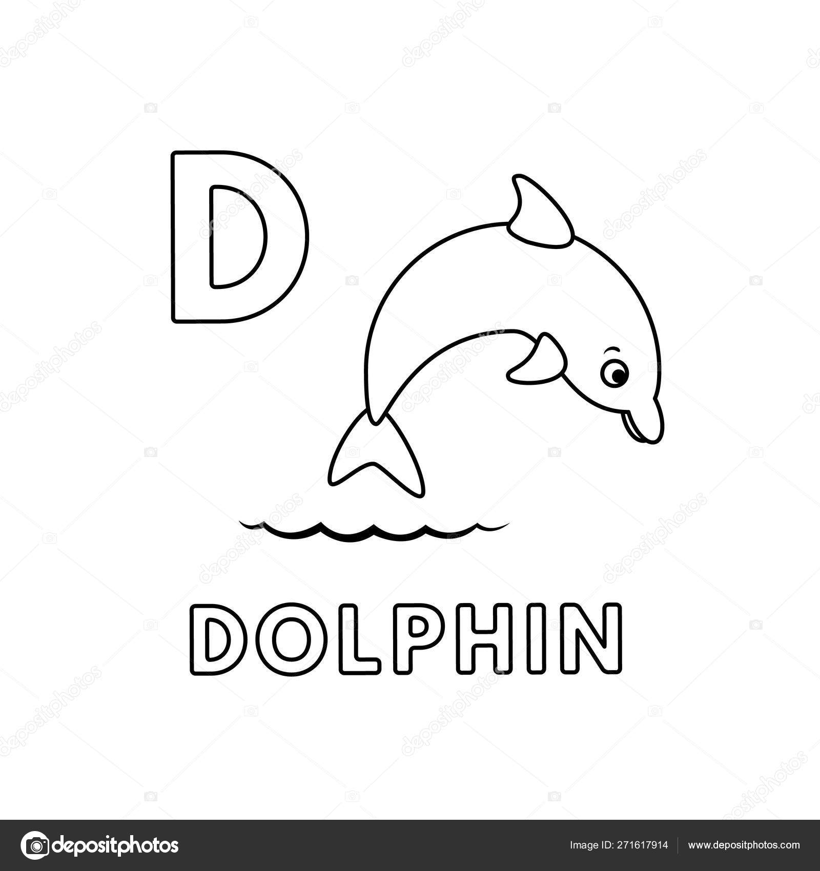 Vector Cute Cartoon Animals Alphabet Dolphin Coloring Pages