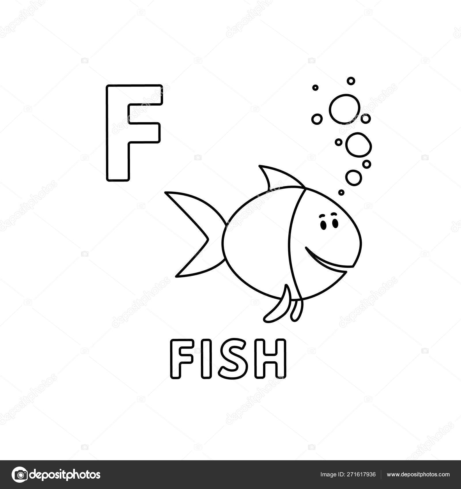 Vector Cute Cartoon Animals Alphabet Fish Coloring Pages Stock