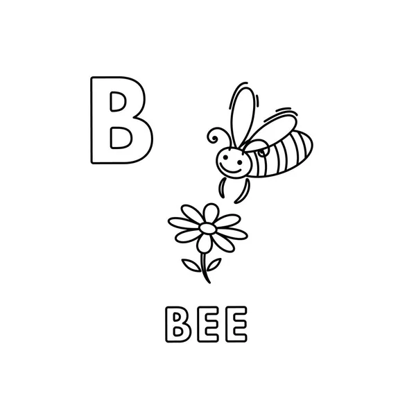 Vektor niedliche Zeichentricktiere Alphabet. Bienen-Malseiten — Stockvektor