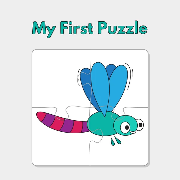 Cartoon Dragonfly puzzel sjabloon voor kinderen — Stockvector