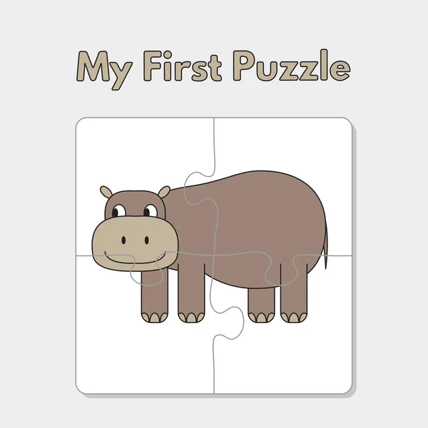 Cartoon Hippo puzzle szablon dla dzieci — Wektor stockowy