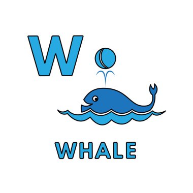 Vektör sevimli karikatür hayvanlar alfabe. Balina Illustration