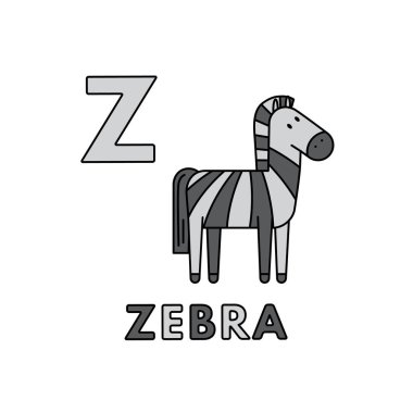 Vektör sevimli karikatür hayvanlar alfabe. Zebra Illustration