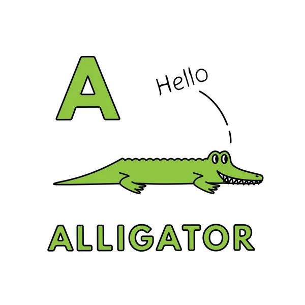 Vektor niedliche Zeichentricktiere Alphabet. Alligator-Illustration — Stockvektor