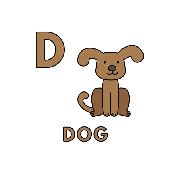 Alphabet Animaux de bande dessinée vectoriel mignon. Illustration pour chien — Image vectorielle