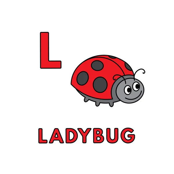 Vector Cute Cartoon Animals Alphabet. Ladybug Illustration — Stock Vector