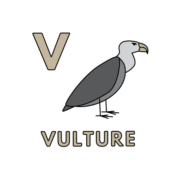 Alfabeto bonito dos animais dos desenhos animados do vetor. Ilustração do abutre — Vetor de Stock