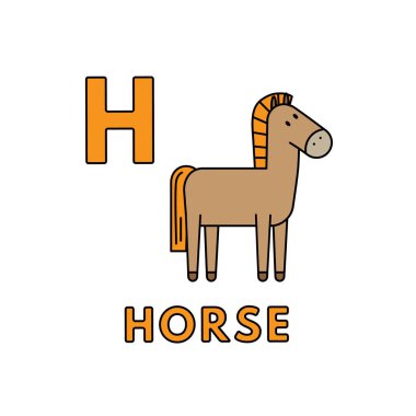 Vektör Sevimli Karikatür Hayvanlar Alfabesi. At İllüstrasyon